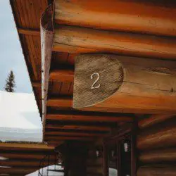 Close-up of log cabin number 2 in snowy Fairbanks Alaska