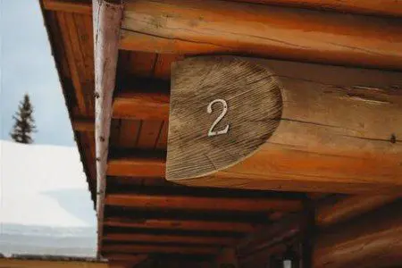 Close-up of log cabin number 2 in snowy Fairbanks Alaska