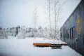 Snow-covered Alaska Railroad car lodge stay in Fairbanks adventure setting.