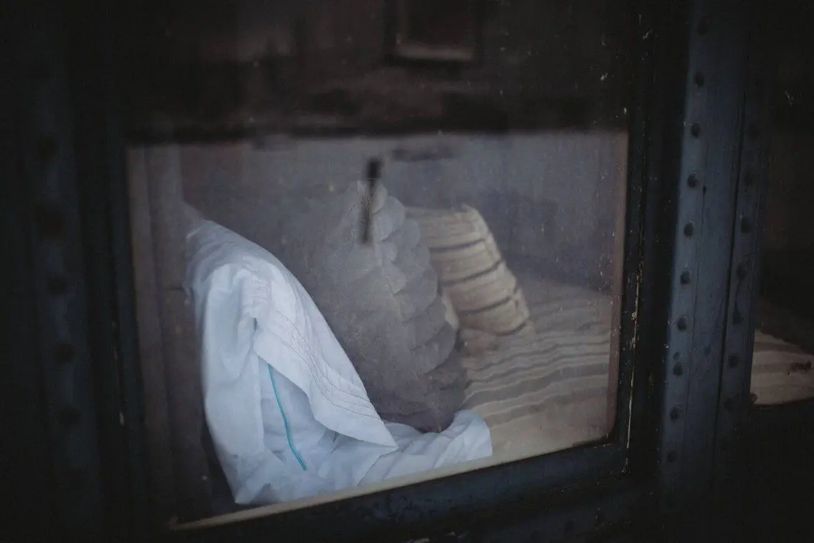 Pillows and bed inside United States Senate railcar lodge in Fairbanks, Alaska.