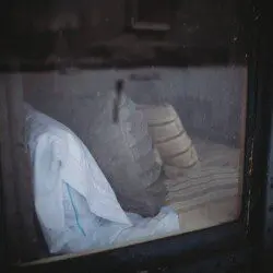 Pillows and bed inside United States Senate railcar lodge in Fairbanks, Alaska.