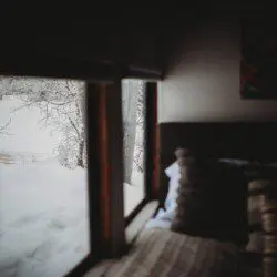 Pillows and bed inside United States Senate railcar lodge in Fairbanks, Alaska.
