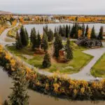Alaska adventure lodge with treehouse rentals in Fairbanks — a unique place to stay and top wedding venue by the river.